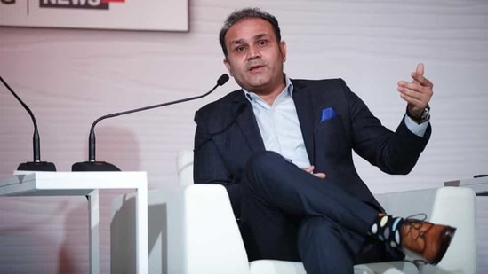 Former cricketer Virender Sehwag during the Hindustan Times Mint-Asia Leadership Summit, in Singapore. (HT Photo)