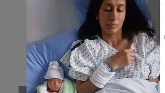 Teejay Sidhu and her newborn daughter, on the day she was born 