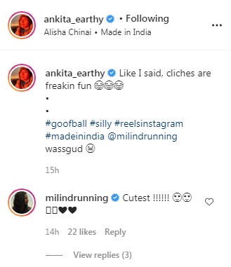 Milind's comment on the video (Instagram/ ankita_earthy)