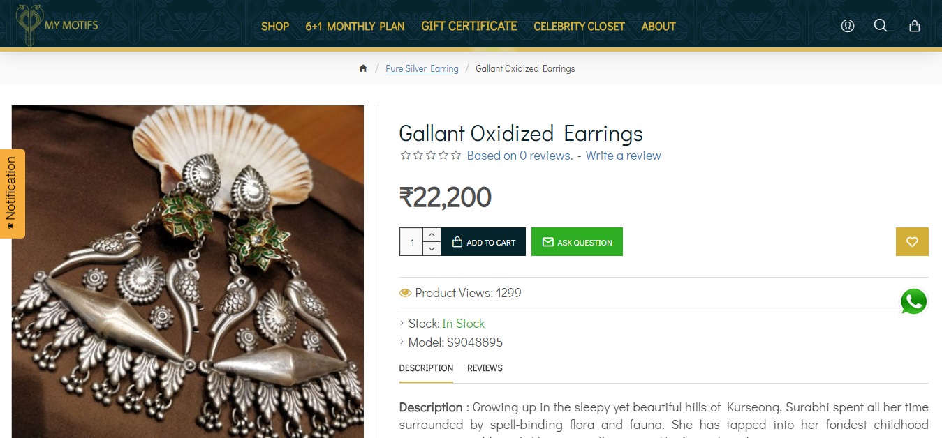 Shilpa Shetty Kundra's pair of gallant oxidized earrings from My Motifs (mymotifs.com)