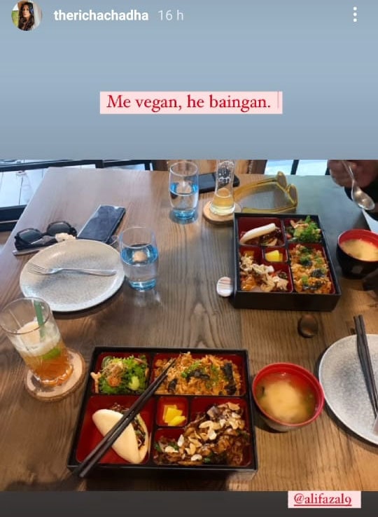 Richa Chadha shared a glimpse of their food. Richa Chadha shared a glimpse of their food.