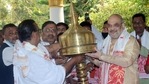 Union Home Minister Amit Shah being feliciated inside the Batadroba Than, the birthplace of Srimanta Sankardev in Nagaon District on Thursday(ANI Photo) Union Home Minister Amit Shah being feliciated inside the Batadroba Than, the birthplace of Srimanta Sankardev in Nagaon District on Thursday(ANI Photo)
