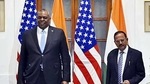 US Secretary of Defense Lloyd James Austin III meets National Security Advisor (NSA) Ajit Doval in New Delhi on Friday. (ANI Photo) US Secretary of Defense Lloyd James Austin III meets National Security Advisor (NSA) Ajit Doval in New Delhi on Friday. (ANI Photo)