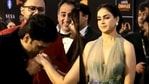 Riteish Deshmukh showered Preity Zinta with love as Genelia looked on at an event. Riteish Deshmukh showered Preity Zinta with love as Genelia looked on at an event.