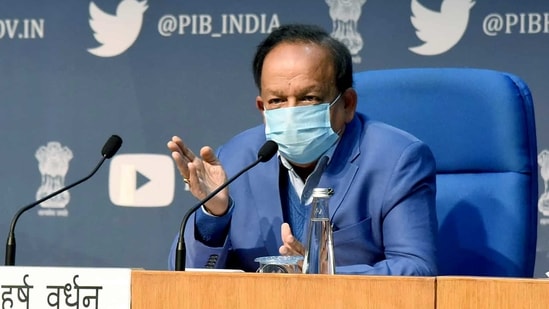 Union health minister Dr. Harsh Vardhan addressing a press conference.(ANI)
