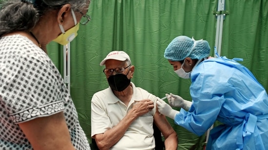 An elderly man gets the dose of Covid-19 vaccine, at a hospital in Mumbai on Wednesday. (ANI Photo) An elderly man gets the dose of Covid-19 vaccine, at a hospital in Mumbai on Wednesday. (ANI Photo)