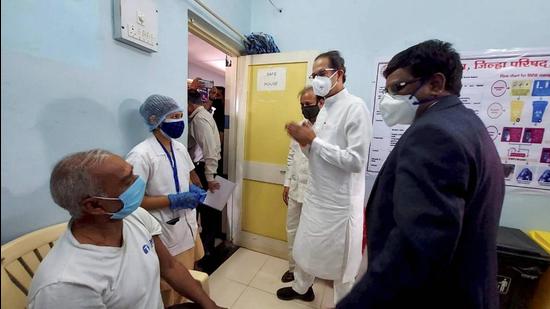 Maharashtra chief minister Uddhav Thackeray interacts with locals during his visit to Dhadgaon Rural Health Centre, in Nandurbar, on Friday. (PTI) Maharashtra chief minister Uddhav Thackeray interacts with locals during his visit to Dhadgaon Rural Health Centre, in Nandurbar, on Friday. (PTI)