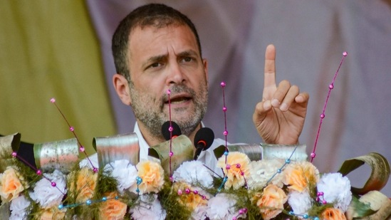 Congress leader Rahul Gandhi addresses tea garden workers in Dibrugarh district, Assam. (PTI) Congress leader Rahul Gandhi addresses tea garden workers in Dibrugarh district, Assam. (PTI)