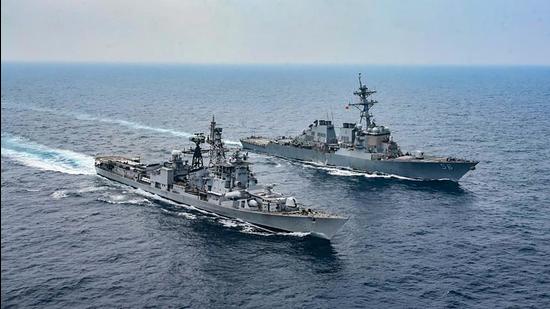 The trilateral meetings will follow close on the heels of the La Pérouse exercise in the Bay of Bengal during April 4-7, which will see the French Navy joining the navies of India, Australia, Japan and the US – the four members of the Quadrilateral Security Dialogue or Quad. (Image used for representation). (PTI PHOTO.) The trilateral meetings will follow close on the heels of the La Pérouse exercise in the Bay of Bengal during April 4-7, which will see the French Navy joining the navies of India, Australia, Japan and the US – the four members of the Quadrilateral Security Dialogue or Quad. (Image used for representation). (PTI PHOTO.)