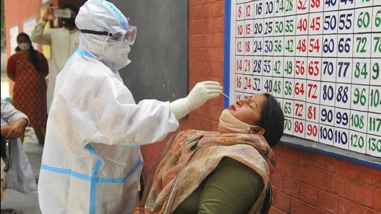 In Madhya Pradesh, 21,000 Covid-19 tests were conducted on Thursday. 1140 positive cases have been recorded on Friday and the positivity rate has increased to 5.5%. (HT PHOTO.) In Madhya Pradesh, 21,000 Covid-19 tests were conducted on Thursday. 1140 positive cases have been recorded on Friday and the positivity rate has increased to 5.5%. (HT PHOTO.)