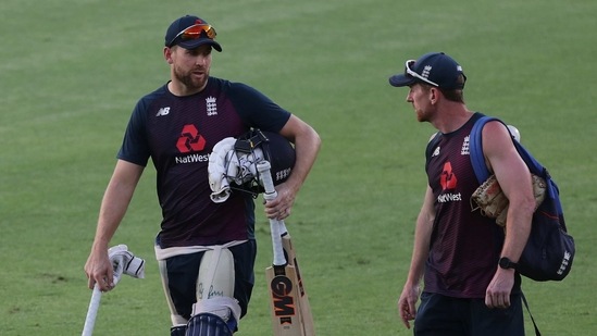 England's Dawid Malan, left, interacts with Assistant Coach Paul Collingwood. (AP) England's Dawid Malan, left, interacts with Assistant Coach Paul Collingwood. (AP)