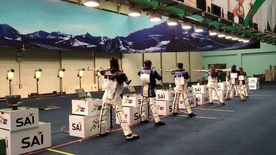 India's rifle shooters in Karni Singh Range. (HT) India's rifle shooters in Karni Singh Range. (HT)