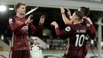 Leeds United's Patrick Bamford celebrates after scoring his side's opening goal during the English Premier League soccer match between Fulham and Leeds United, at Craven Cottage stadium.(AP) Leeds United's Patrick Bamford celebrates after scoring his side's opening goal during the English Premier League soccer match between Fulham and Leeds United, at Craven Cottage stadium.(AP)