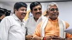 BJP Lok Sabha MP Arjun Singh (L) with party leader Sabyasachi Dutta(C) and West Bengal State BJP President Dilip Ghosh(L) during a BJP joining event, in Kolkata. (PTI Photo) BJP Lok Sabha MP Arjun Singh (L) with party leader Sabyasachi Dutta(C) and West Bengal State BJP President Dilip Ghosh(L) during a BJP joining event, in Kolkata. (PTI Photo)