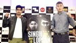 Boxer Vijender Singh along with Russia's Artysh Lopsan during a press conference.(PTI) Boxer Vijender Singh along with Russia's Artysh Lopsan during a press conference.(PTI)