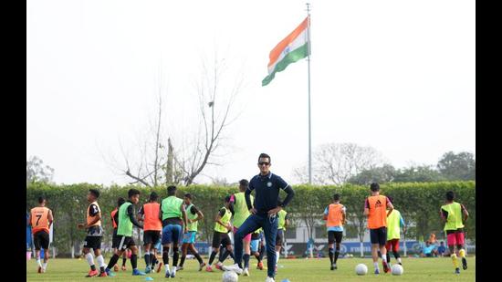 Minerva Punjab FC owner Ranjit Bajaj at his football academy in Mohali. (Ravi Kumar/HT)