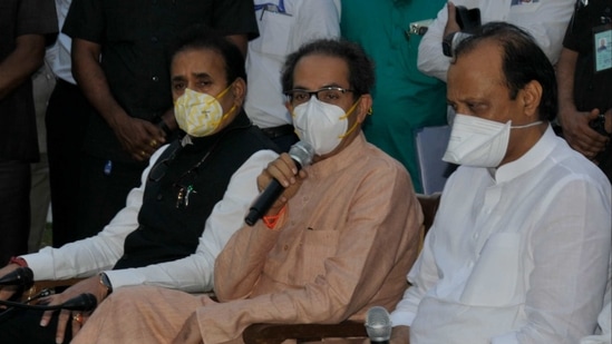 CM Uddhav Thackarey (C) along with state home minister Anil Deshmukh(L) and Dy CM Ajit Pawar(R) seen addressing the media in this file picture. (Vidyadhar Rane/HT PHOTO) CM Uddhav Thackarey (C) along with state home minister Anil Deshmukh(L) and Dy CM Ajit Pawar(R) seen addressing the media in this file picture. (Vidyadhar Rane/HT PHOTO)