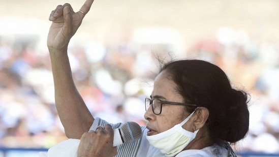 West Bengal chief minister Mamata Banerjee addressing a rally at Keshiary village in West Medinipur on Thursday. (PTI Photo )
