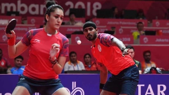 File Photo of Sharath Kamal (right) and Manika Batra in action.(AFP)
