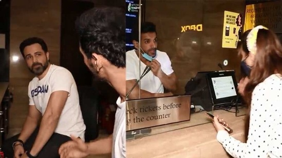 Emraan Hashmi and John Abraham sold tickets at a ticket counter. 