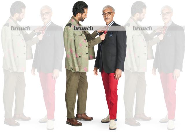 Ravi Bajaj opines that meritocracy takes a back seat when it comes to one’s own. Fashion as an industry may be a little less notorious in this case; Vikram Bajaj a green bandhgala with military-style long shirt and trousers from his own label; Ravi Bajaj wears a navy blue jacket with candy stripe shirt, floral tie and red trousers from his label Ravi Bajaj opines that meritocracy takes a back seat when it comes to one’s own. Fashion as an industry may be a little less notorious in this case; Vikram Bajaj a green bandhgala with military-style long shirt and trousers from his own label; Ravi Bajaj wears a navy blue jacket with candy stripe shirt, floral tie and red trousers from his label