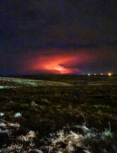 The night sky glows following the eruption of a volcano on Iceland's Reykjanes Peninsula.(AP) The night sky glows following the eruption of a volcano on Iceland's Reykjanes Peninsula.(AP)