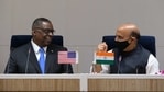 Lloyd Austin, US secretary of defence (L) and Rajnath Singh, India's defence minister, during a joint news conference at Vigyan Bhawan in New Delhi, India(Bloomberg) Lloyd Austin, US secretary of defence (L) and Rajnath Singh, India's defence minister, during a joint news conference at Vigyan Bhawan in New Delhi, India(Bloomberg)