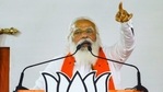 Prime Minister Narendra Modi addressing a public meeting ahead of the West Bengal assembly polls, in Bankura on Sunday. (PTI Photo )