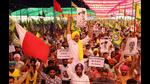 Protesters raising slogans during a rally in Sunam on Sunday. Protesters raising slogans during a rally in Sunam on Sunday.