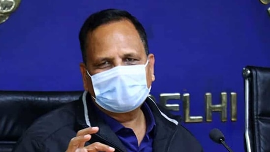 Health minister of Delhi Satyendar Jain addresses during a press conference, in New Delhi. (PTI)