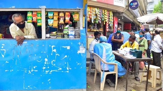 BMC medical staff collecting swab samples from hawkers fto test for Covid-19 at Prathan Samaj, Girgoan in Mumbai. (Anshuman Poyrekar/Hindustan Times) BMC medical staff collecting swab samples from hawkers fto test for Covid-19 at Prathan Samaj, Girgoan in Mumbai. (Anshuman Poyrekar/Hindustan Times)