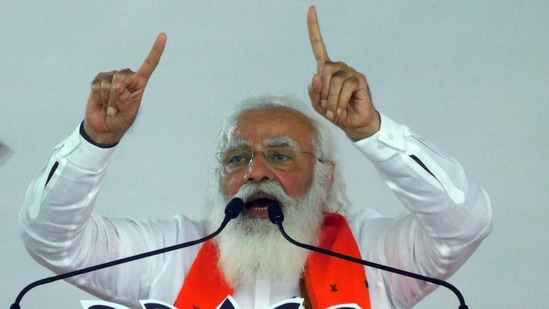 Prime Minister Narendra Modi addresses during an election rally, in Bankura on Sunday. (ANI Photo) Prime Minister Narendra Modi addresses during an election rally, in Bankura on Sunday. (ANI Photo)