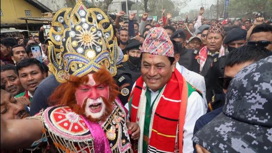 Assam Chief Minister Sarbananda Sonowal on way to file his nomination papers from the Majuli seat on March 9. (Sarbananda Sonowal/Twitter) Assam Chief Minister Sarbananda Sonowal on way to file his nomination papers from the Majuli seat on March 9. (Sarbananda Sonowal/Twitter)