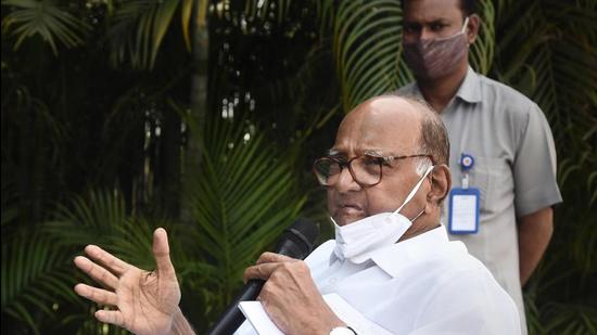 NCP chief Sharad Pawar addresses media on the allegations made against state home minister Anil Deshmukh by former Mumbai Police commissioner, on Sunday. (PTI) NCP chief Sharad Pawar addresses media on the allegations made against state home minister Anil Deshmukh by former Mumbai Police commissioner, on Sunday. (PTI)