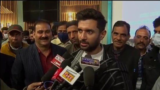 LJP boss Chirag Paswan speaks with reporters in Srinagar on Sunday. (Screengrab) LJP boss Chirag Paswan speaks with reporters in Srinagar on Sunday. (Screengrab)