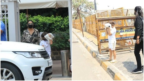 Gauri Khan with son AbRam; he covered his face.