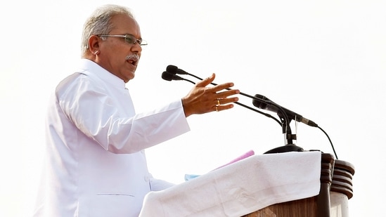 Chief minister of Chhattisgarh Bhupesh Baghel addressing a rally in West Bengal. (PTI File Photo )