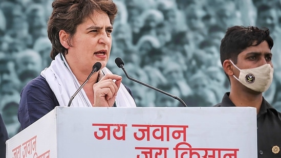 Priyanka Gandhi has so far addressed 'kisan panchayat' (farmers' meet) in western Uttar Pradesh against the Centre's farm laws. (PTI) Priyanka Gandhi has so far addressed 'kisan panchayat' (farmers' meet) in western Uttar Pradesh against the Centre's farm laws. (PTI)