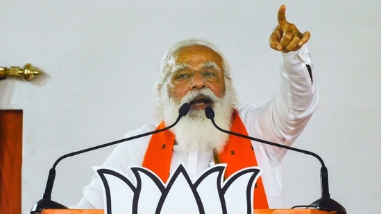 Prime Minister Narendra Modi addressing a public meeting ahead of the West Bengal assembly polls, in Bankura on Sunday. (PTI Photo ) Prime Minister Narendra Modi addressing a public meeting ahead of the West Bengal assembly polls, in Bankura on Sunday. (PTI Photo )