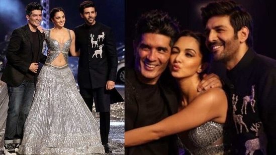 Kiara Advani and Kartik Aaryan with Manish Malhotra. 