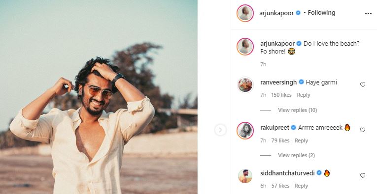 Ranveer Singh and Rakul Preet Singh commented on Arjun Kapoor's pic. Ranveer Singh and Rakul Preet Singh commented on Arjun Kapoor's pic.