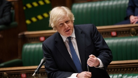 British Prime Minister Boris Johnson speaks during the weekly question time debate at the House of Commons in London, Britain, on March 10, 2021.(Reuters File Photo)