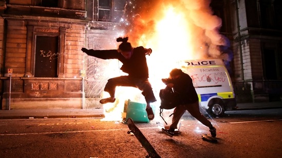 The violence, which also saw several police vehicles damaged, was branded as “unacceptable” by Britain's interior minister, Priti Patel. (REUTERS)
