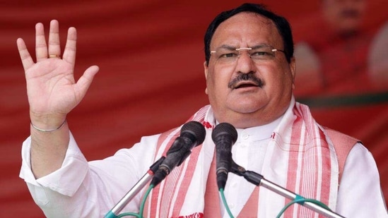 "The Congress' only aim is politics of opportunism," JP Nadda said during the rally.(ANI)