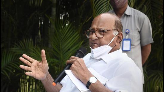 NCP chief Sharad Pawar addresses media on the allegations against Maharashtra home minister Anil Deshmukh on March 21. (PTI)
