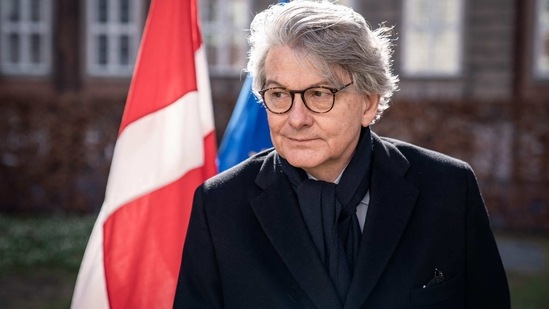 Thierry Breton, EU Commissioner for the Internal Market and head of the vaccine task force speaks with journalists in Copenhagen, Denmark.(AFP) Thierry Breton, EU Commissioner for the Internal Market and head of the vaccine task force speaks with journalists in Copenhagen, Denmark.(AFP)