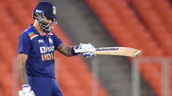 Suryakumar Yadav in action against England in Ahmedabad.(Twitter) Suryakumar Yadav in action against England in Ahmedabad.(Twitter)