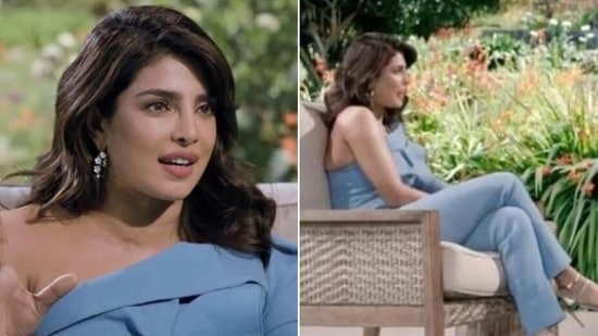 Priyanka Chopra in powder blue jumpsuit(Instagram/roland_mouret)