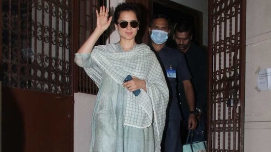 Kangana Ranaut at a dubbing studio.