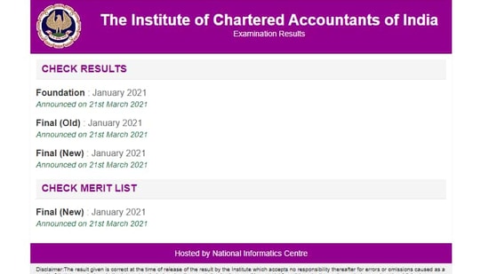 ICAI CA Final, Foundation result 2021.(Screengrab )